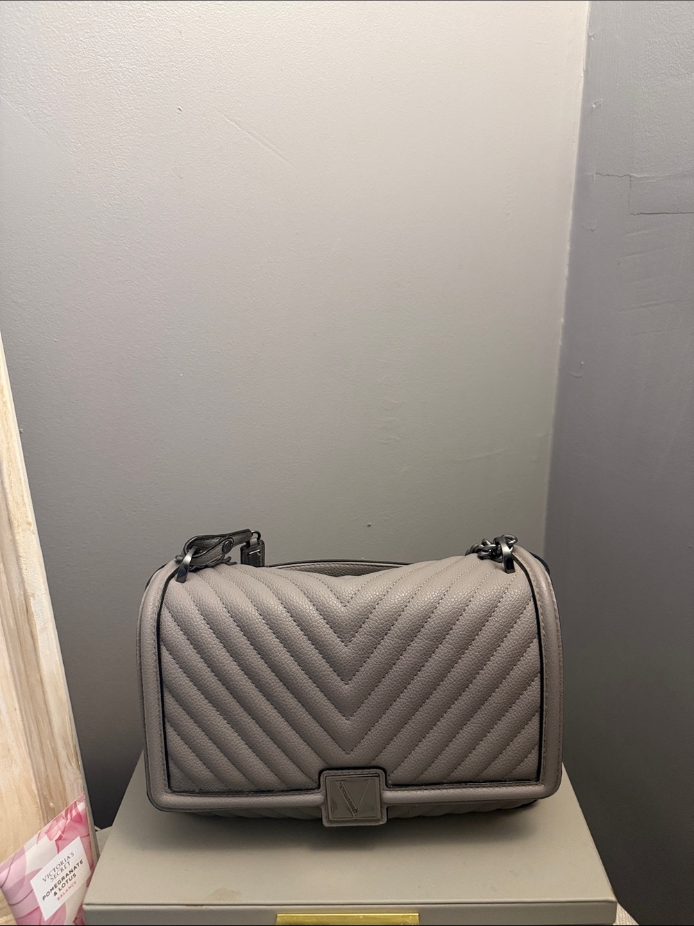 Victoria's Secret Quilted Chevron Shoulder Bag in Gray